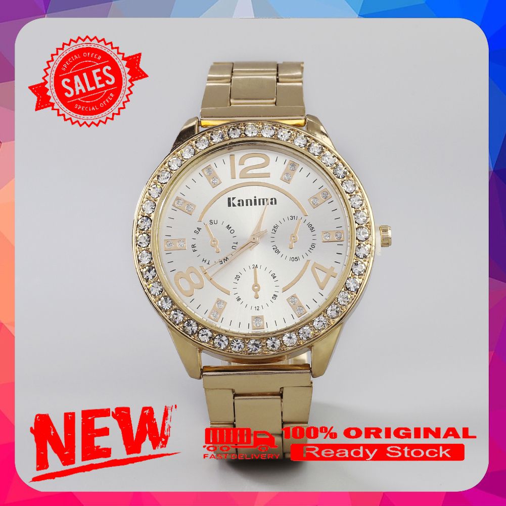Men's Women's Casual Luxury Alloy Band Rhinestones Quartz Analog Wrist Watch