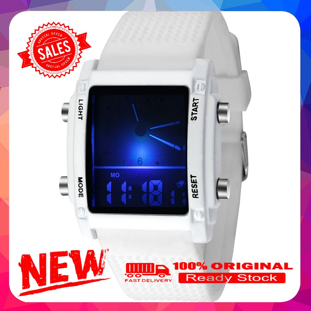 Men Square Dial Dual Time Day Display Alarm Colorful LED Sports Wrist Watch