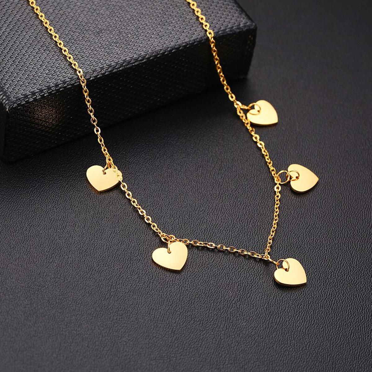 Vnox Temperament Heart Charm Chokers for Women Solid Stainless Steel Party Wedding Necklaces(null)