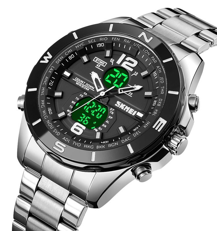 SKMEI 1670 Men's Luxury 3 Time LED Digital Alarm Countdown Wristwatch Waterresist