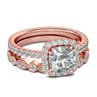 2Pcs/Set Women Emerald Cut Cubic Zirconia Stking Finger Ring Wedding Jewelry