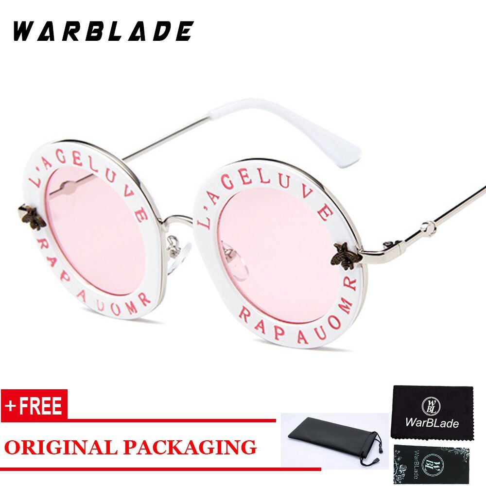 white2020 Men Women Black Retro Round Sunglasses English Letters Little Bee Brand Glasses Designer Fashion Male Female Oculos De Sol