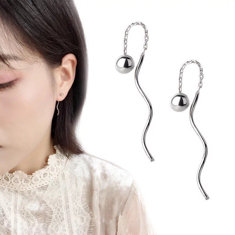 925 Sterling Silver Long Tassel Threader Sparkly Glitter Dangle Earrings For Women Creative Trending Summer Novelty Jewelry