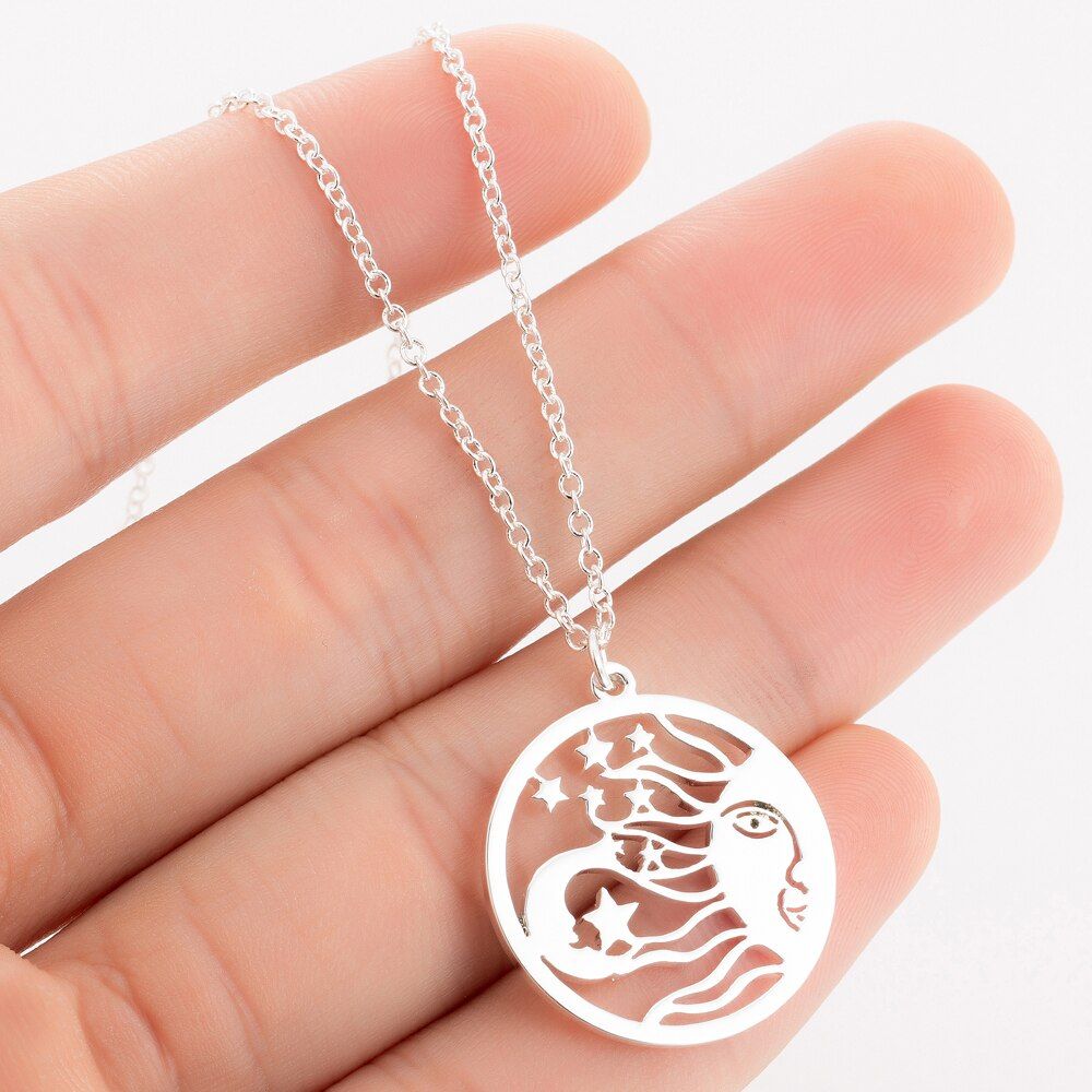 FENGLI Punk Sun Star Necklace for Women Long Chain Women Men Classic Necklaces Stainless Steel Party Jewelry Gift(null)