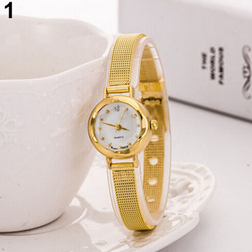 Women's Fashion Mesh Fine Alloy Band Rhinestone Dial Quartz Bracelet Wrist Watch
