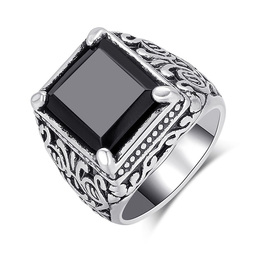 2020 Hot Black Rings Mens Filled Antique Black Stone Resin Wedding Ring For Men Big Size 11 Vintage Jewelry Wholesale