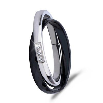 New Cross Ceramic Rings Black White Double Women Ring Jewelry Women Unique Design Fashion Stainless Steel Silver Ring For Gift
