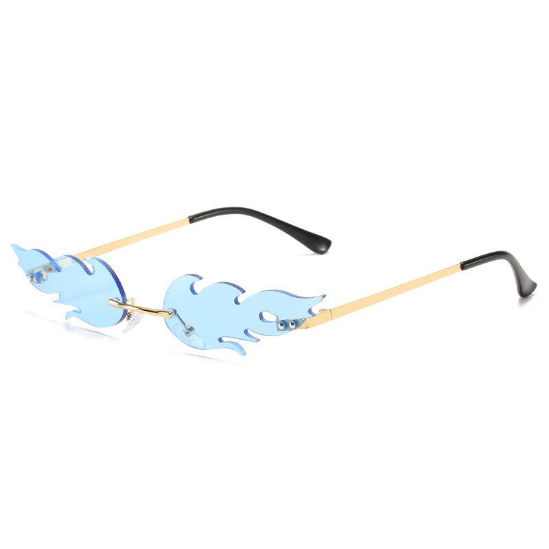 Clear BlueSHAUNA Ins Popular Fire Sunglasses Women Amazing Small Rimless Wave Cat Eye Sunglasses