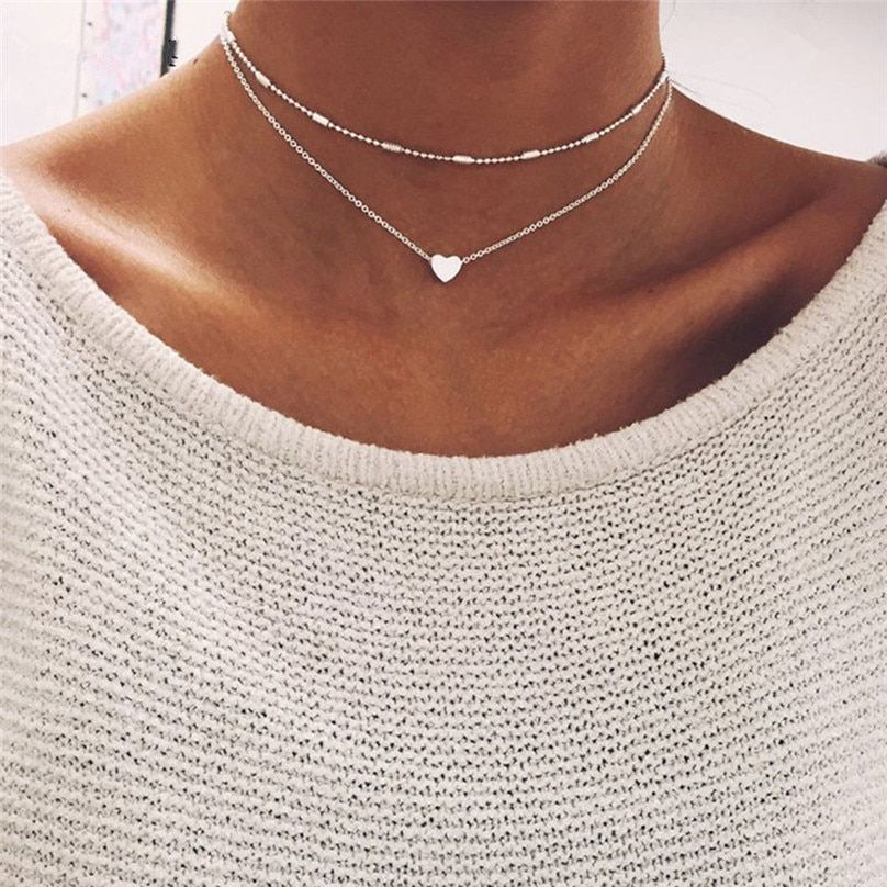 Simple Silver Plated Love Short Necklace For Women Choker Clavicle Bijoux Collars Jewelry Exo Collar Gift One Direction(null)