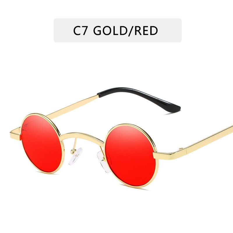 C7Small Round Steampunk Sunglasses Men Women Metal Brand Designer Sun glasses Retro Vintage High Quality oculos de sol