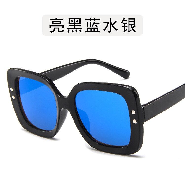 black blue 22019 Kardashian Retro Sunglasses Women Luxury Brand Flat Top Oversized Women Sunglasses Vintage Rivet Sun Glasses Shades UV400