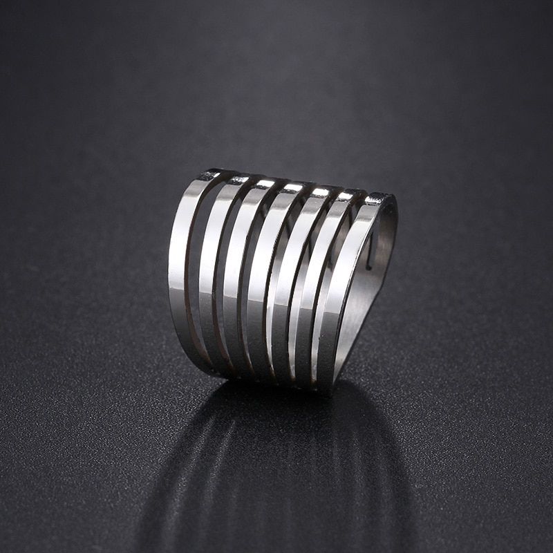 CACANA  Stainless Steel Rings For Women Two Color Cutting 7 Circles Engagement Fashion Jewelry Rings For Male Party