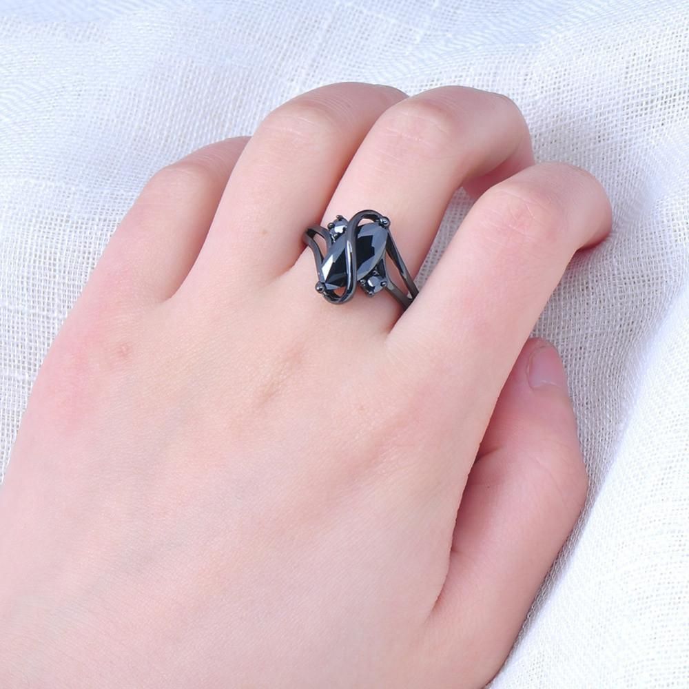 Black Princess Cut Crystal Wedding Engagement Ring(Null)