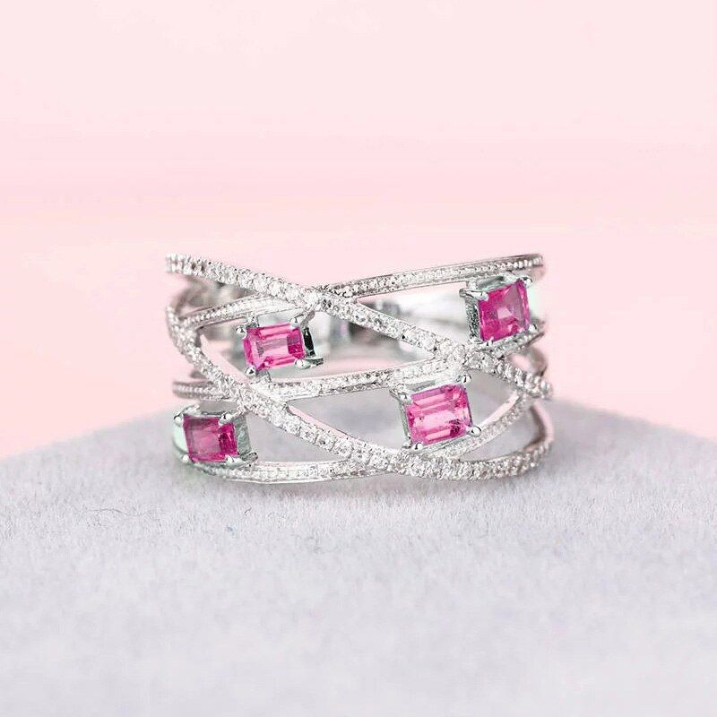 HUITAN 2018  Stacking Ring with Square Cut Clear CZ Prong Setting Silver Plated Best Anniversary Gift Rings for Women