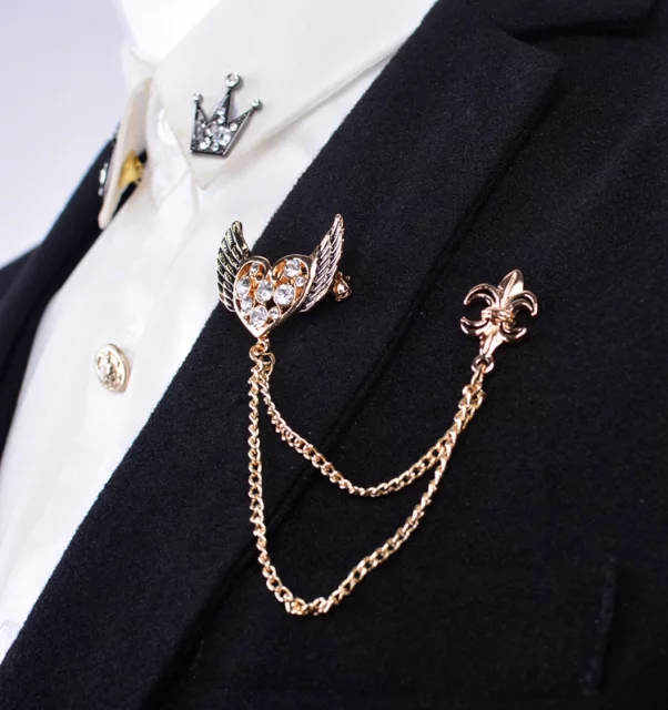 Korean version of the angel wings brooch pin brooch chain tassels men and women suit collar pin jewelry heart-shaped brooch