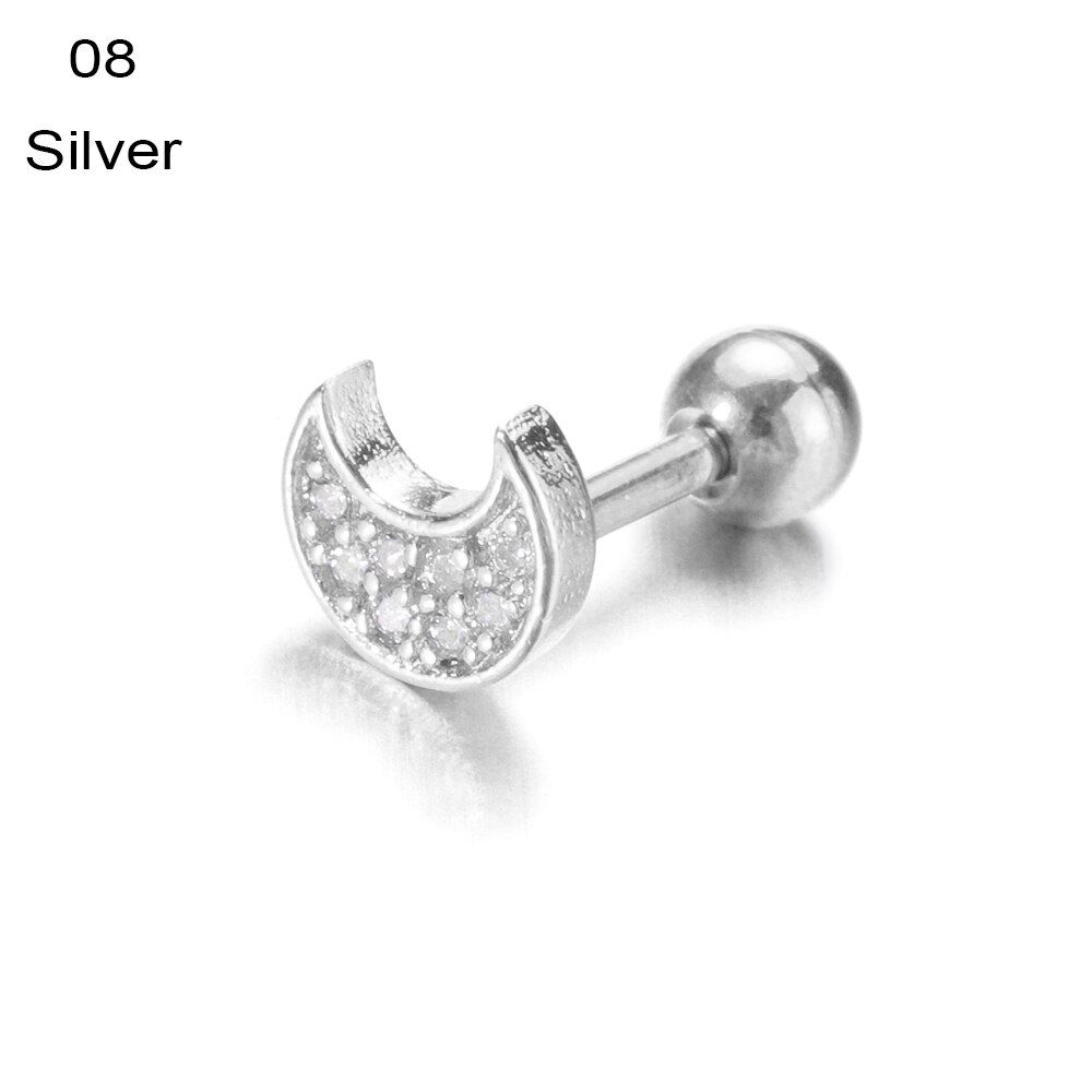 1PC HOT Ear Stud Silver Color CZ Stud Piercing Moon Cartilage Earring Tragus Stud Helix Cartilage Piercing Jewelry