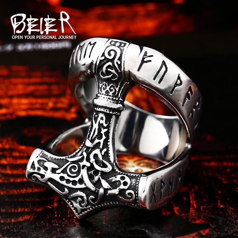 Beier Stainless Steel Norse Viking Nordic Myth thor hammer High Quality fashion wholesale ring fashion jewelry BR8-567