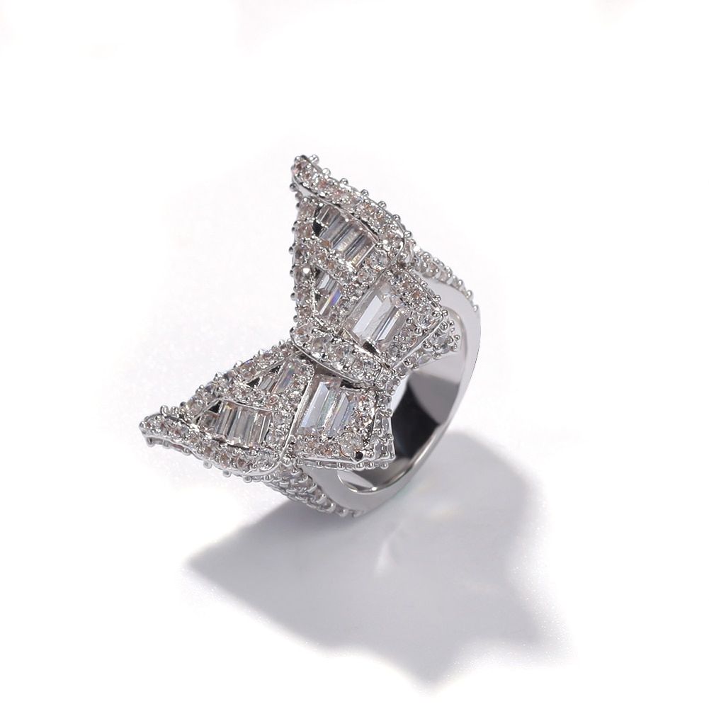 THE BLING KING Square Cut Large butterfly Zirconia Gold Color Cocktal Party Ring Size 6-10