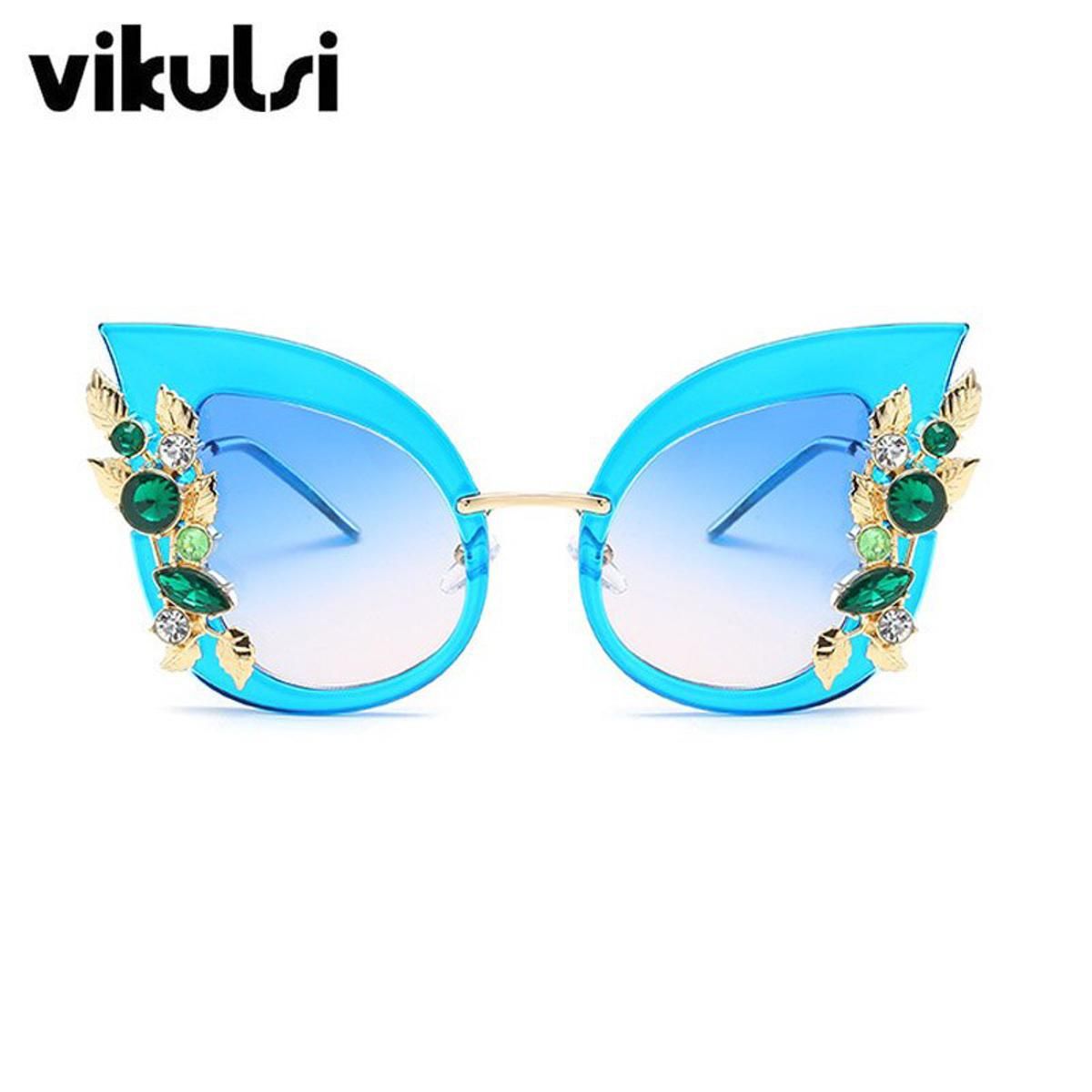 D111 blue blueRhinestone Cat Eye Sunglasses Women Luxury Brand Oversize Fashion Sunglasses Female Big Sun Glasses Ladies Eyewear lunette femme