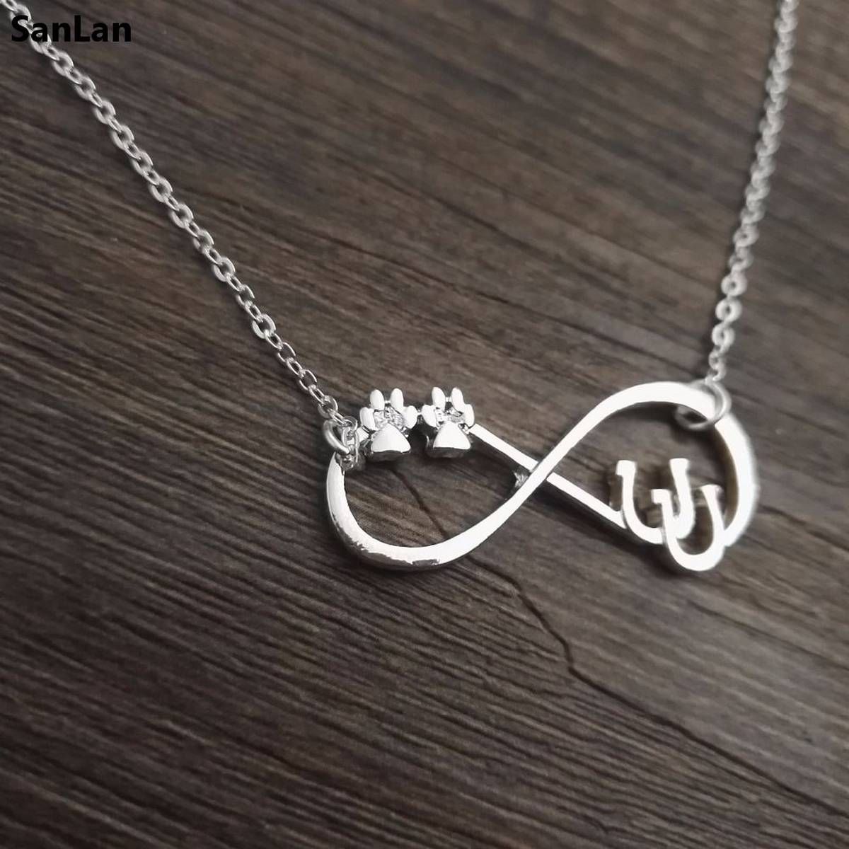 SanLan lucky Double Horseshoe Necklace infinity Horseshoe Jewelry with double paw Horse Shoe Lover Jewelry Horse Rider gift