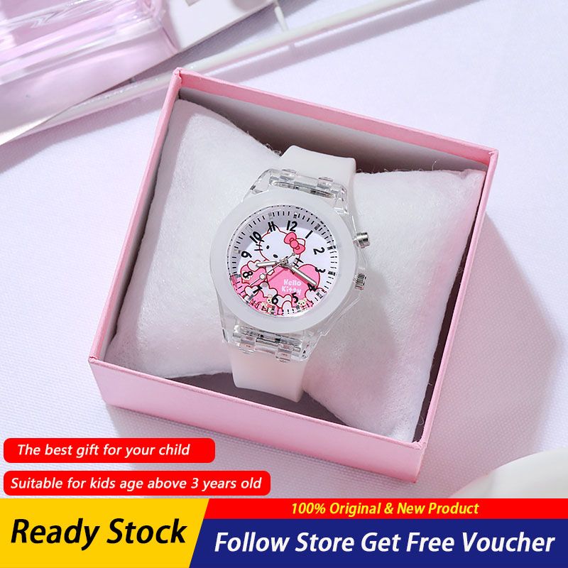 [Without Box]Hello Kitty LED Digital Watch for Children Life Waterproof Girls Luminous Watch Kids Watches Toy Student Watch Gifts