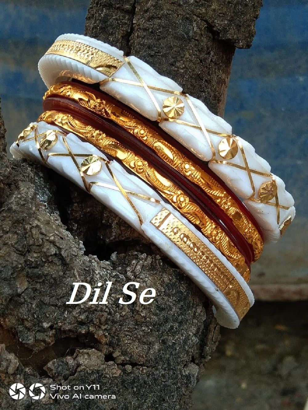 Golden Metal Work Trendy Unique White and Red Plastic Shakha Bangles Pola- 4 pcs. It's for Women Party , Wedding , Anniversary & All Time Use