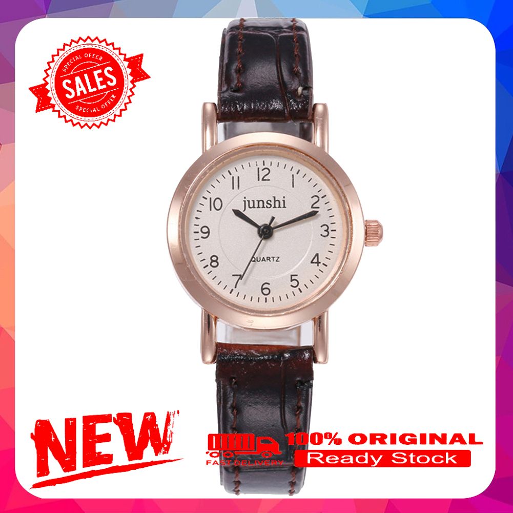 Arabic Number Analog Round Dial Faux Leather Band Couple Quartz Wrist Watch