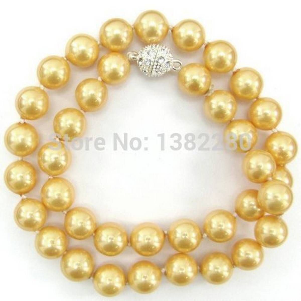 wholesales design gift + 10mm Golden South Sea Shell Pearl Necklace 18" JT5860