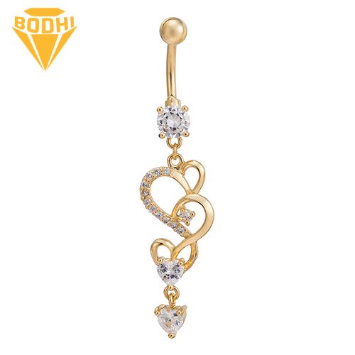 Love Heart Drop Charm Belly Ring Cubic Zirconia Barbell Navel Body Piercing
