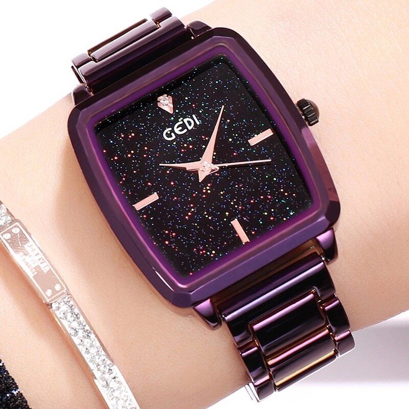 Fashion all fragrant wind rectangular simple star dial with steel watch ladies bracelet watch quartz watch