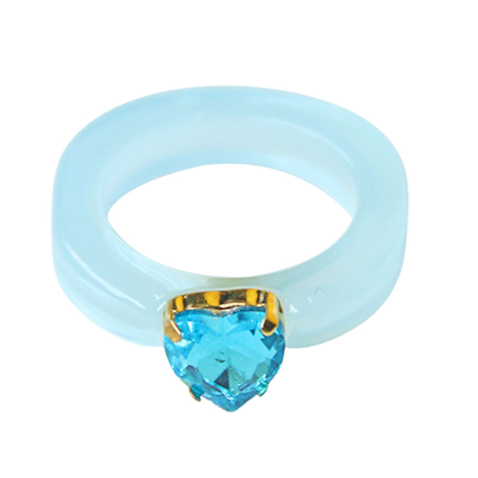 Women Ring Heart Rhinestone Candy Color Resin All Match Round Ring for Dating