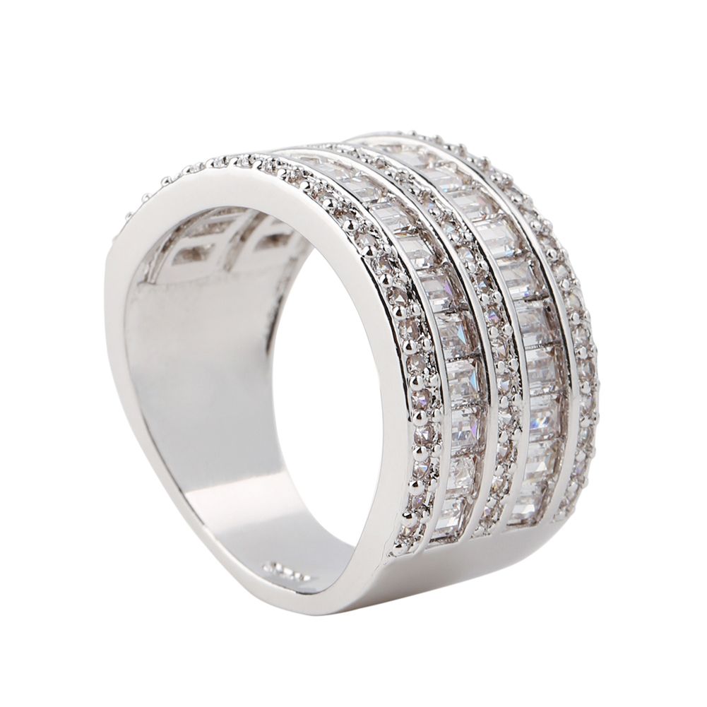 Fashion Women Round Rectangular Multilayer Cubic Zirconia Engagement Ring Jewelry