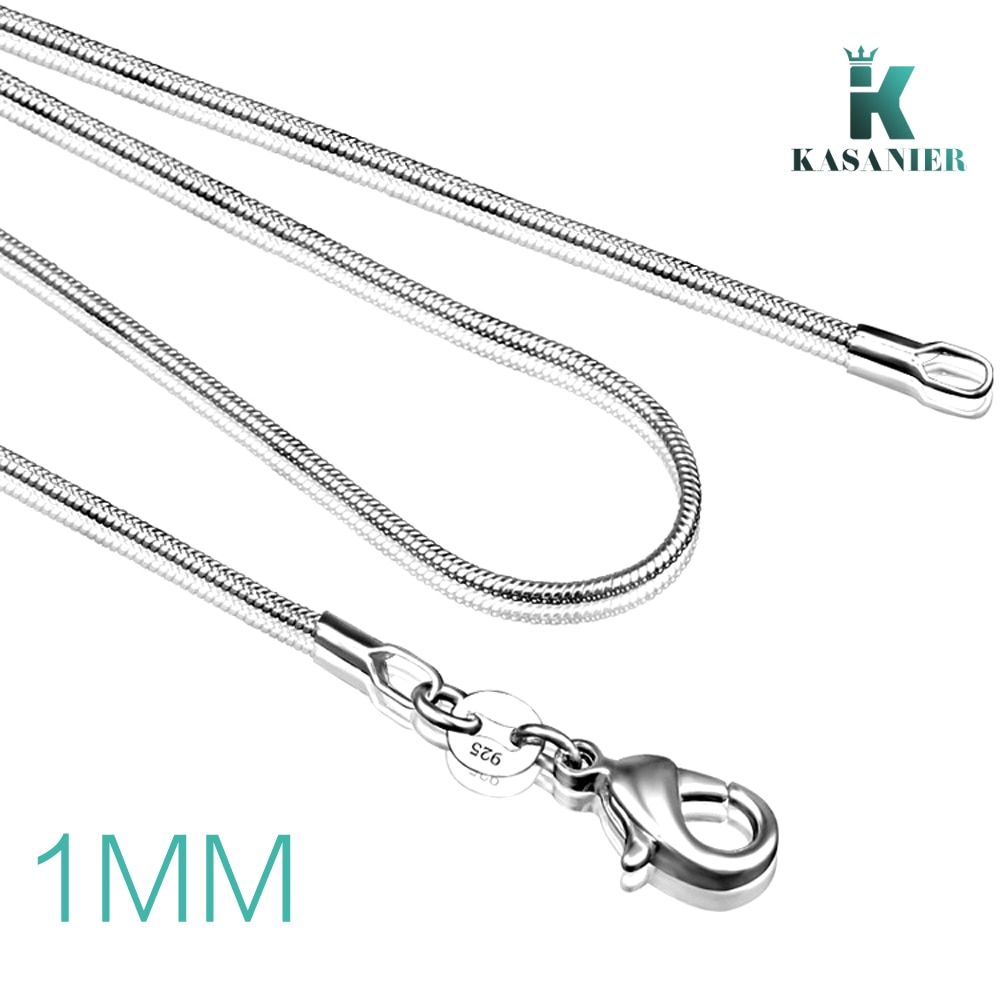1mm 925 Silver Snake Chain Necklace 16/18/ 20/22/ 24 Inch Solid Silver Lobster Clasp Necklace Chains for Women Jewelry