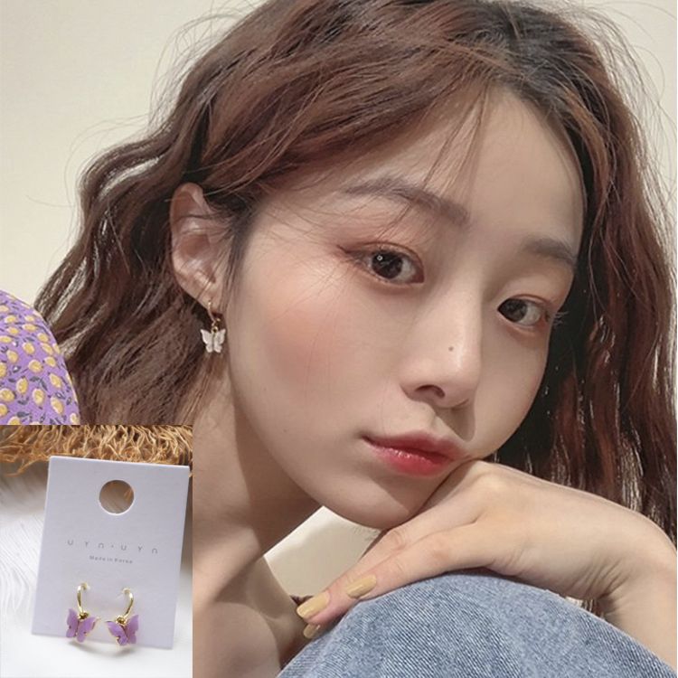 Butterfly 925 silver needles Earrings Purple Color