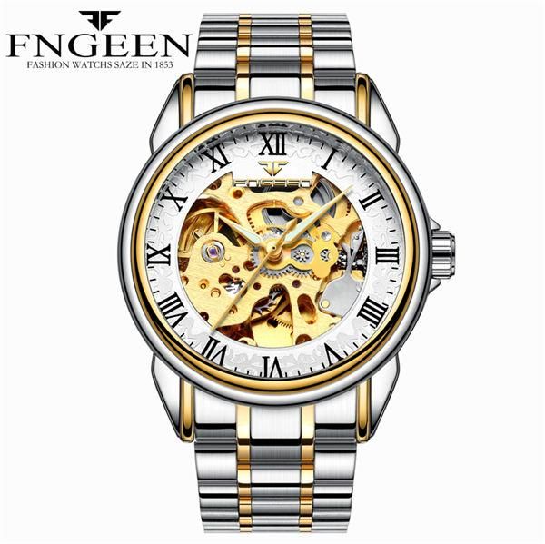 men luxury skeleton automatic mechanical winding watches Stainless steel waterproof wristwatch time male hours 8866G