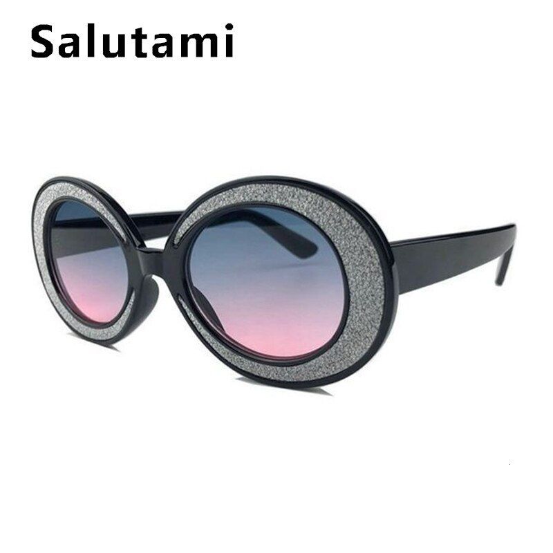 bluepinkVintage Small Oval Round Crystal Frame Women Sunglasses 2020 Brand Circle Sun Glass Female Shining Cat Eye Shades Black Leopard
