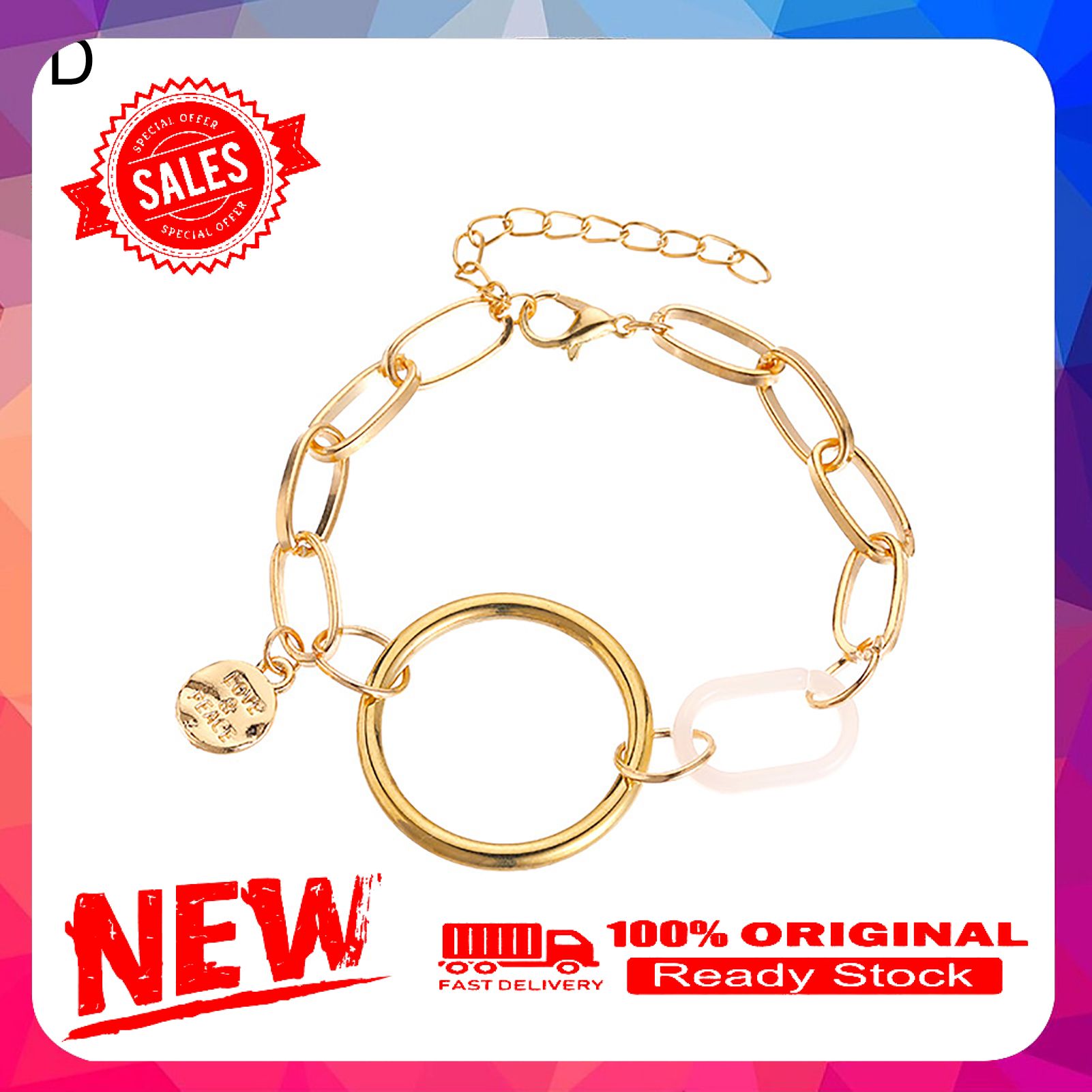 Fashion Women Alloy Geometric Bracelets Thick Chain Retro Charm Jewelry Gift
