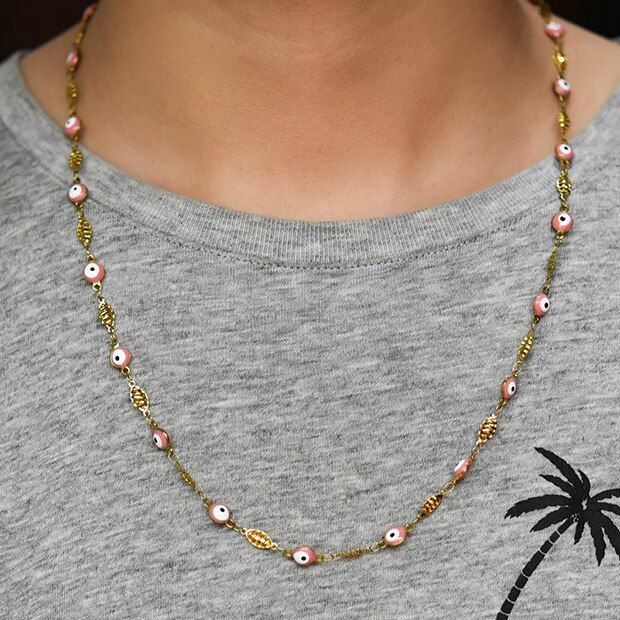 Fashion Stainless steel Gold Chain Multiple Colour Evil Eye Lucky Eye Bead Charms Women Necklace Jewelry