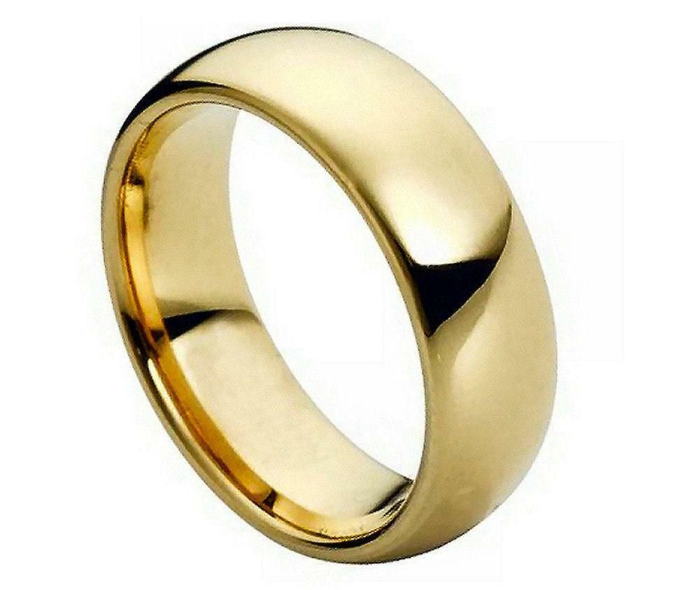 7MM Tungsten Carbide Mens Wedding Band Ring Domed Gold Plated Polished Shiny