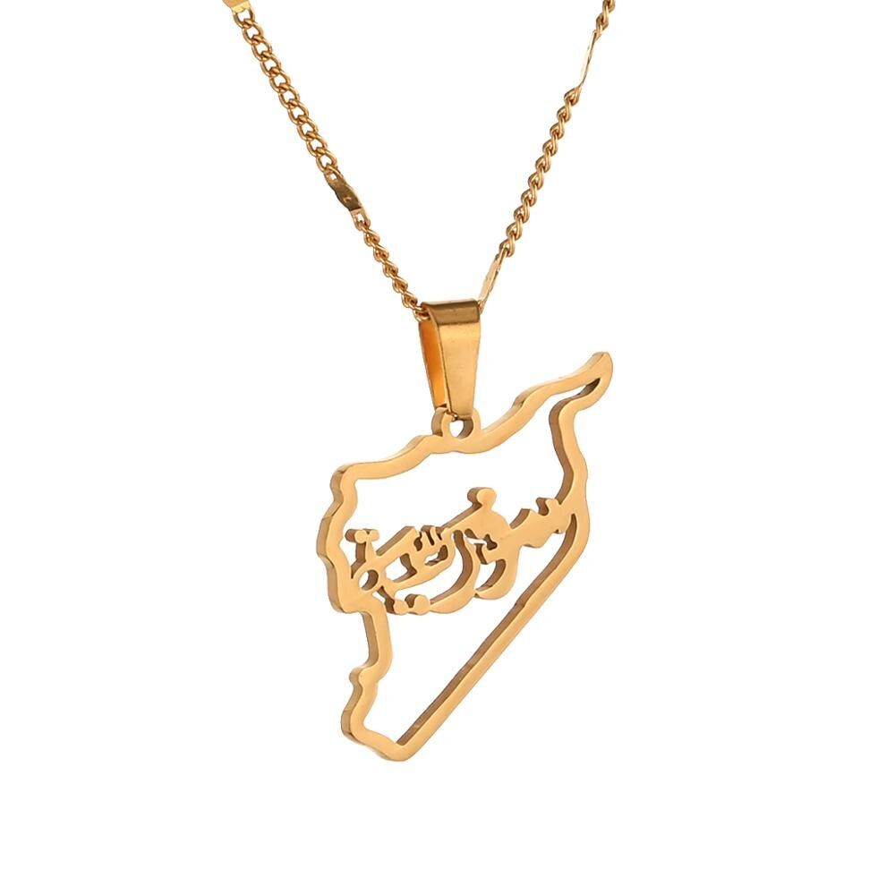 Stainless Steel Syria Map Pendant Necklaces Syrians Map Chain Jewelry(null)