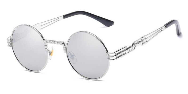 Silver MirrorVintage Gothic Steampunk Sunglasses Men Women Metal Frame Wrap Eyeglasses Round Luxury Brand Designer Sun glasses Mirror UV400