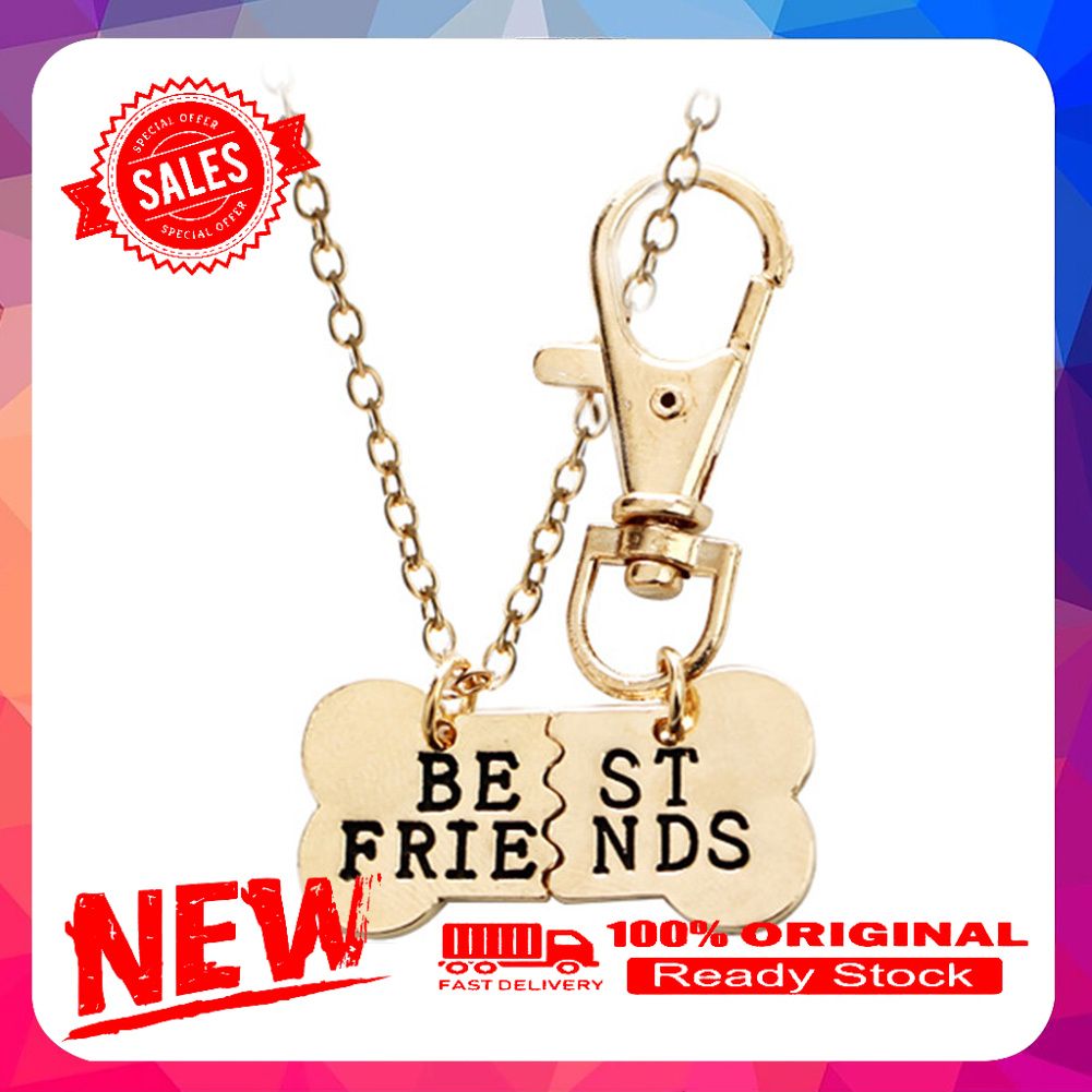 2Pcs/Set Women BEST FRIENDS Dog Bone Shaped Matching Pendant Necklace Keychain