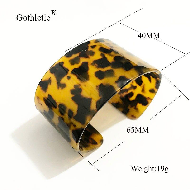 Gothletic 3CM Wide Lepard Print Acitic Acid Acrylic Cuff Tortoiseshell Resin Bracelets & Bangles Women Fashion Jewelry 2019