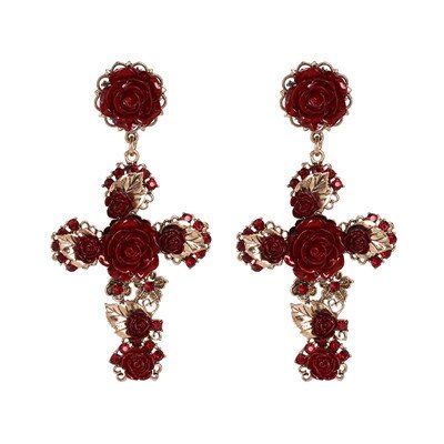 FASHIONSNOOPS Baroque Drop Earrings For Women Clothing Accessories Vintage Statement Big Punk Metal Cross Earrings Jewelry