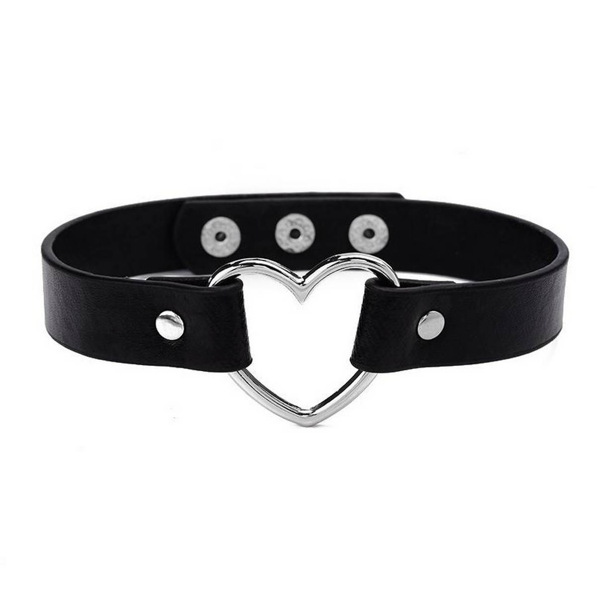 Women Lady Punk Goth Harajuku Grunge PU Leather Rivet Heart Collar Choker Funky Torques Necklace Jewelry