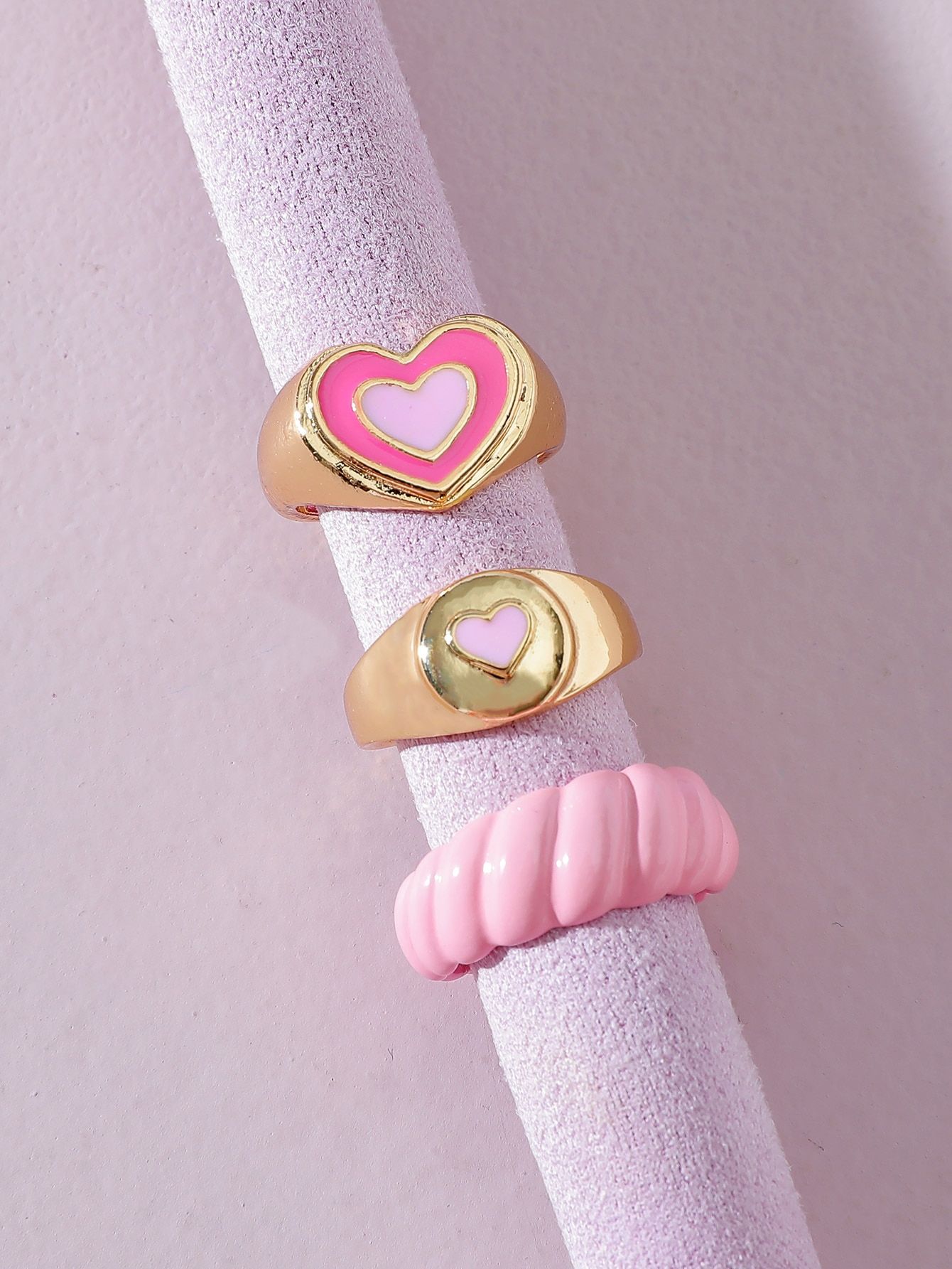 2021 New Korean Trendy Vintage Double Layer Dripping Oil Enamel Color Contrast Heart Metal Rings for Women Couple Jewelry HZ