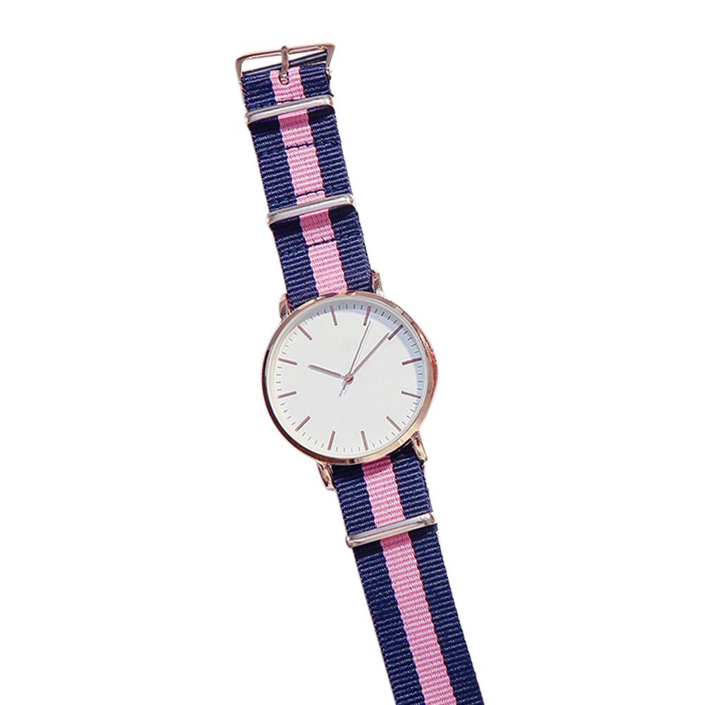 OIMG Stylish Nylon Stripe Band Unisex Round Analog Quartz Couple Wrist Watch Gift