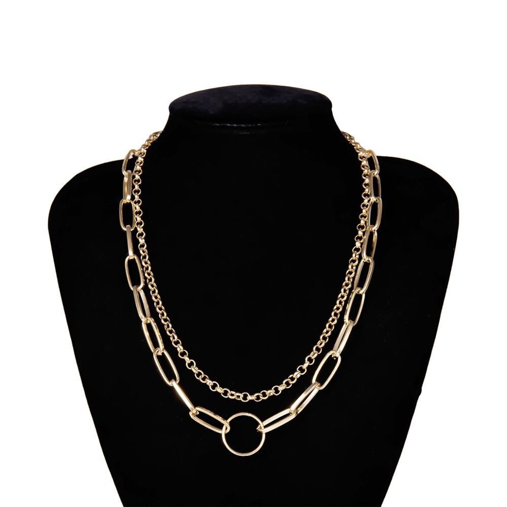 AOMU Vintage Round Circle Multi Layer Geometric Chain Necklace for Women Metal Punk Style Necklace Statement Charm Jewelry