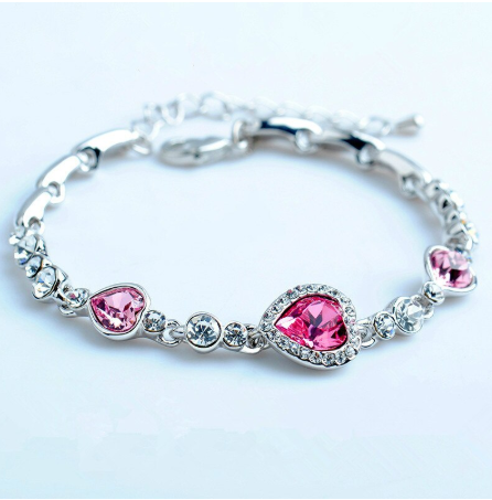 Ocean Pink Heart Girl Crystal Bracelet Female Korean Simple Ornament Lady Valentine's Day girlfriends Birthday Gift For You - Bracelet For Women