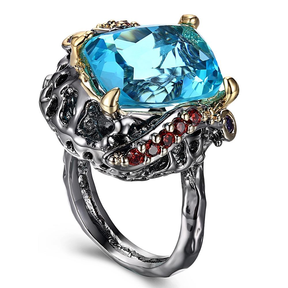 DreamCarnival 1989 Brand  Gothic Ring for Women Big Blue Square Sparkling Cut Cubic Zirconia Wedding Party Jewelries WA11550